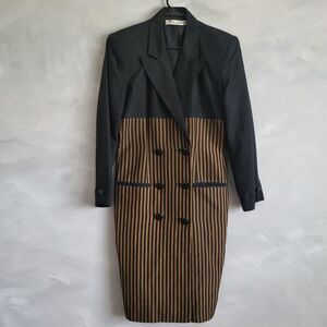 Vintage Silk Tuxedo Pinstripe Double Breast Long Sleeve Dress Tahari Size 8